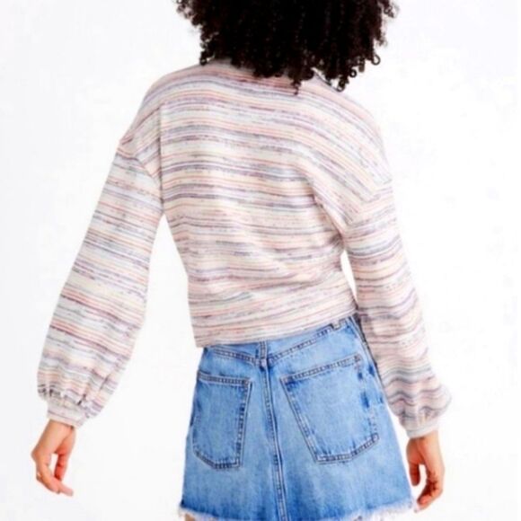 Madewell Bubble Sleeve Crop Rainbow Striped Sweater - Picture 9 of 10